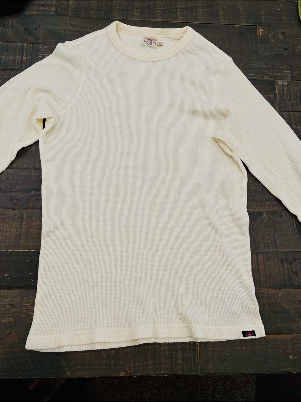 Faherty Cream Waffle-Knit Crewneck Thermal long sleeve mens